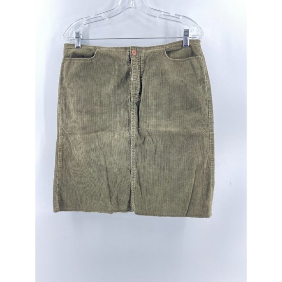Calvin Klein Jeans Olive Green Corduroy Pencil Skirt Button Front Pockets Size 8 - Picture 2 of 11